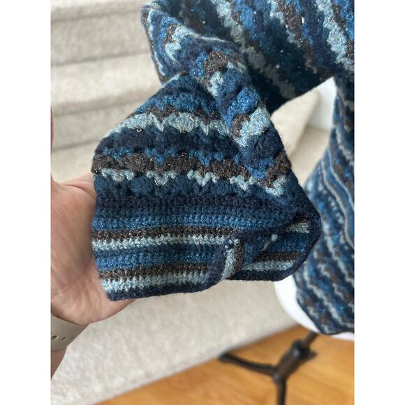 Vintage Y2K Blue & Metallic Brown Crochet Knit Rosette Cardigan - Picture 5 of 7